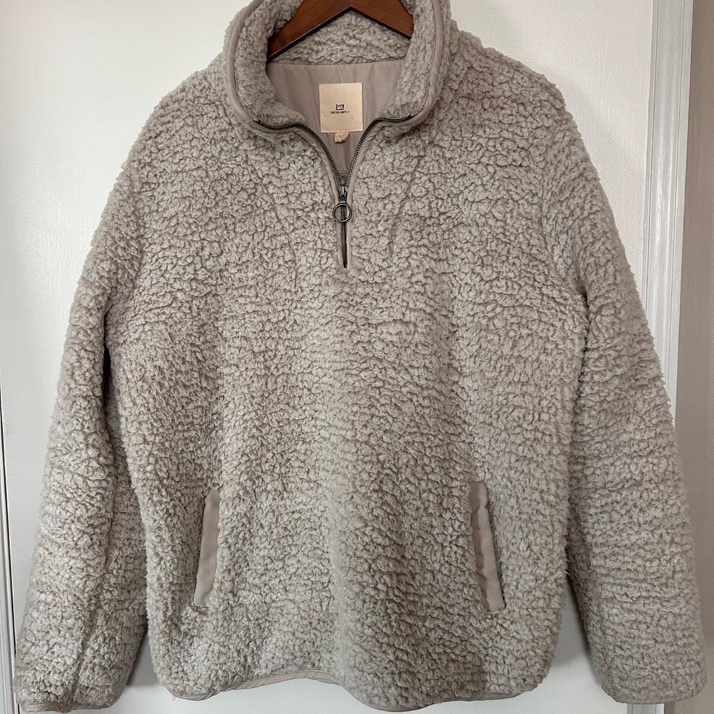 Thread + Supply Men's Half-Zip Sherpa Pullover Sweater - Light Gray/Light Beige